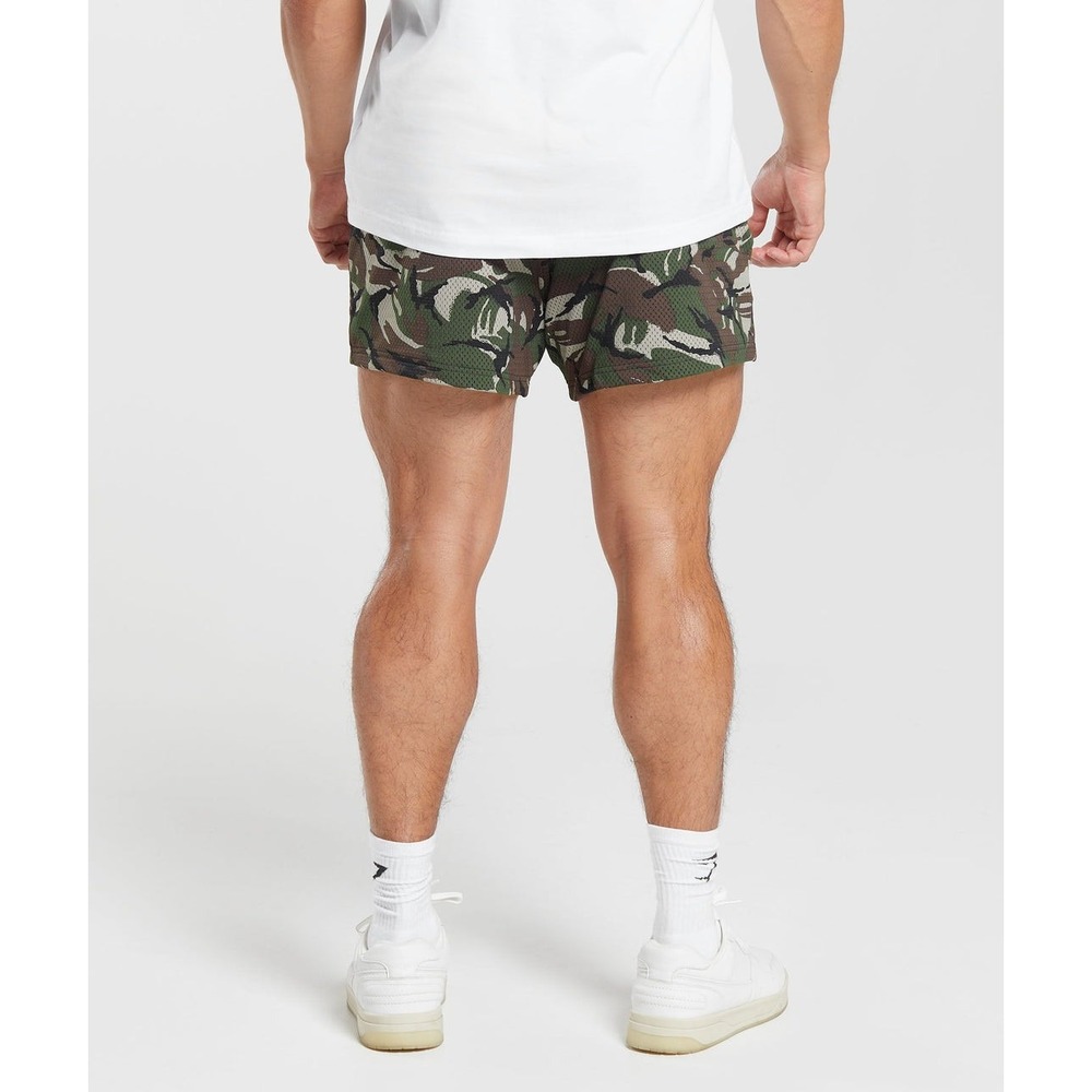 Gymshark Mens Lifting Club Printed Mesh 5" Shorts Camo Green Orange Size S - Picture 3 of 12
